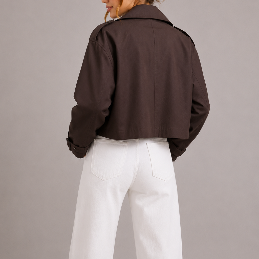 Women's Cropped Trench Jacket for Spring Autumn Wear