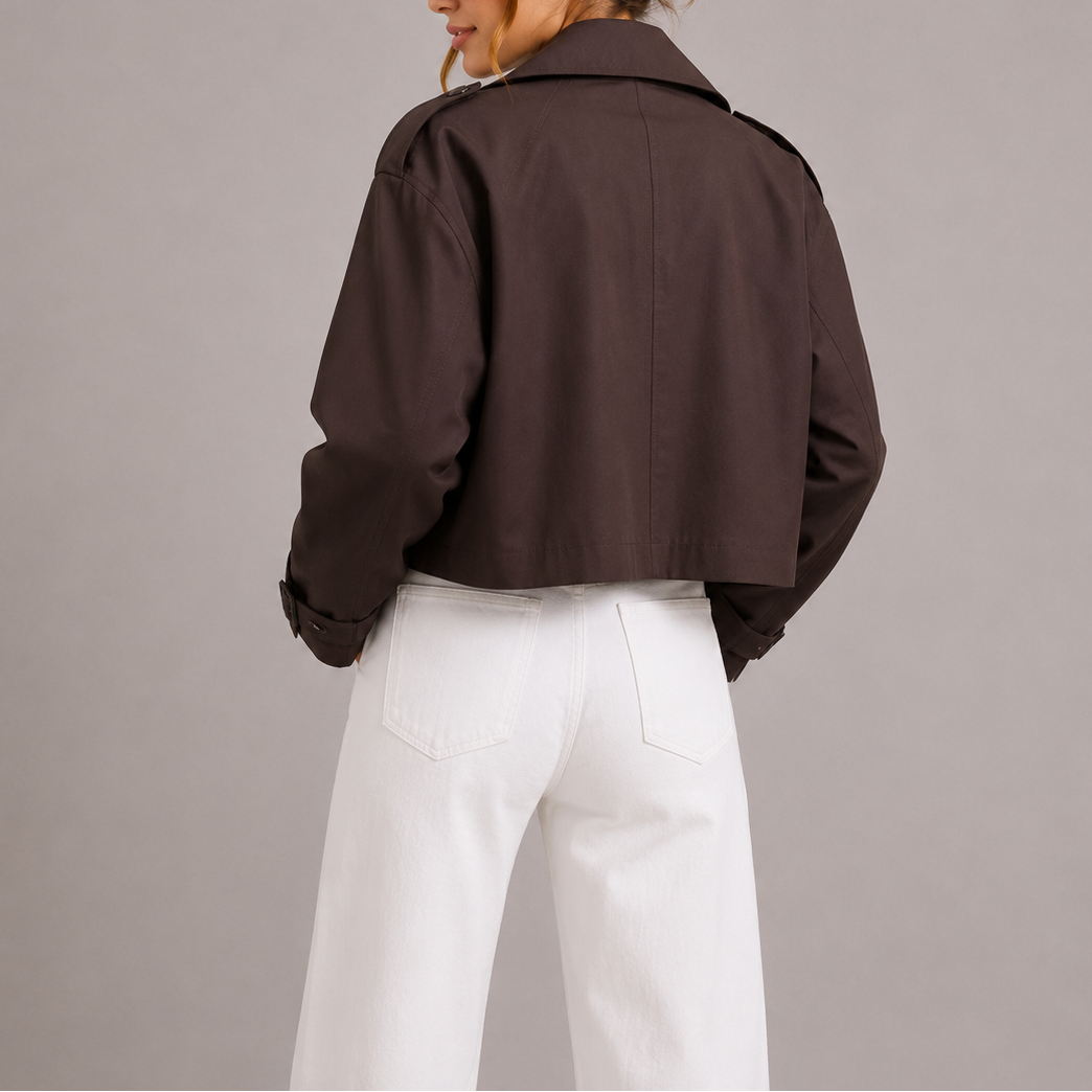 Women's Cropped Trench Jacket for Spring Autumn Wear