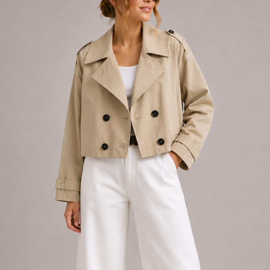 Women's Cropped Trench Jacket for Spring Autumn Wear