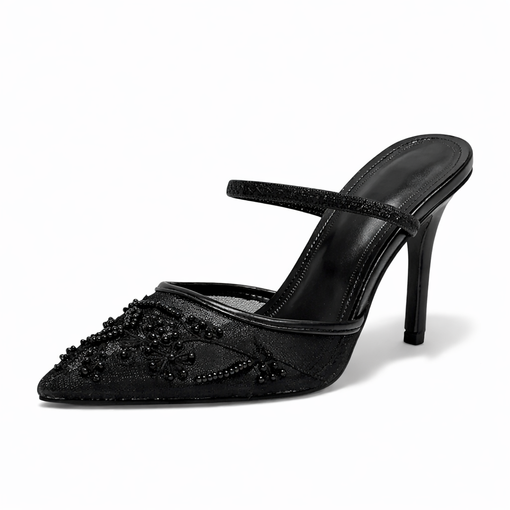 Women's Embellished Heeled Mules for Elegant Evening Occasions