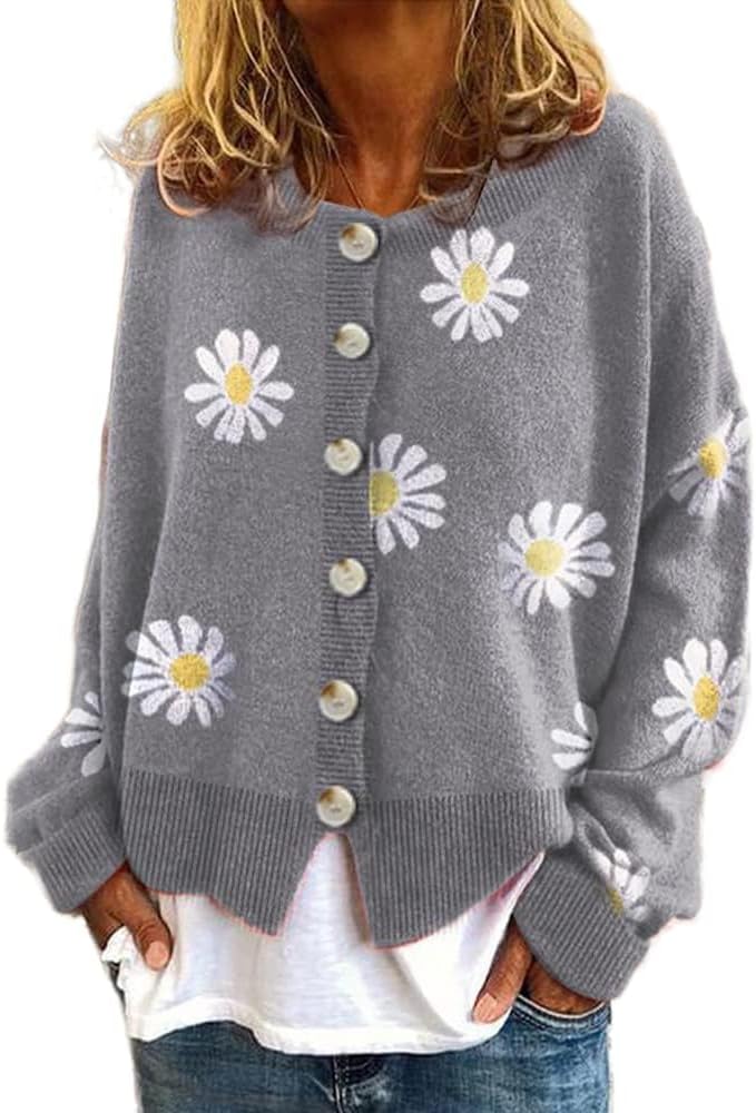 Women's Floral Button Front Cardigan for Autumn Winter Wear