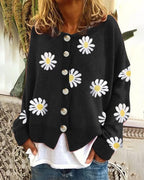 Women's Floral Button Front Cardigan for Autumn Winter Wear