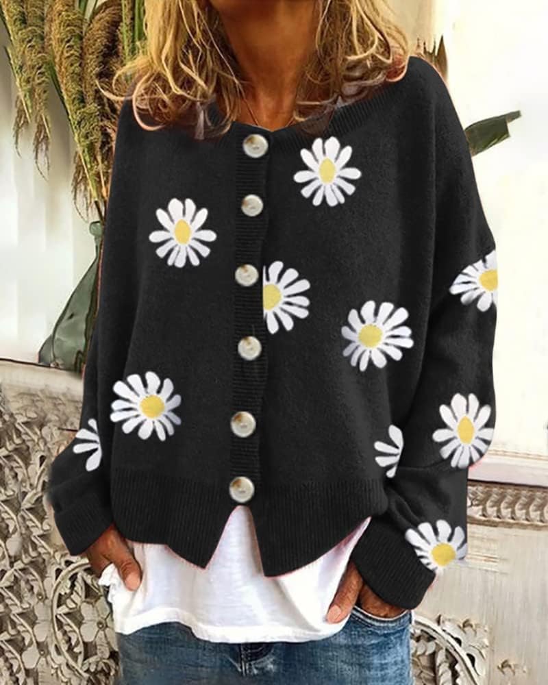 Women's Floral Button Front Cardigan for Autumn Winter Wear