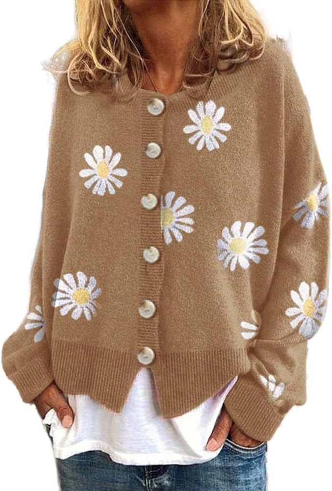 Women's Floral Button Front Cardigan for Autumn Winter Wear