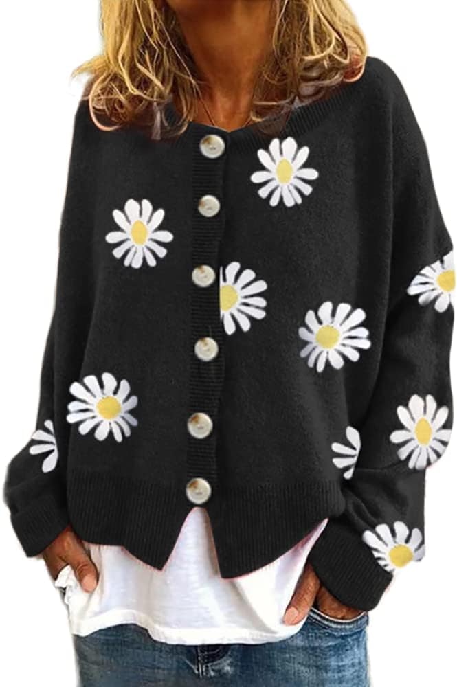 Women's Floral Button Front Cardigan for Autumn Winter Wear