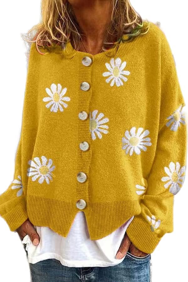 Women's Floral Button Front Cardigan for Autumn Winter Wear