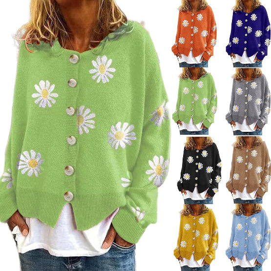 Women's Floral Button Front Cardigan for Autumn Winter Wear