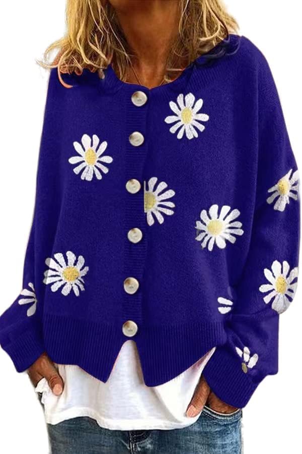 Women's Floral Button Front Cardigan for Autumn Winter Wear