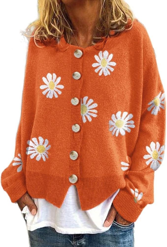 Women's Floral Button Front Cardigan for Autumn Winter Wear