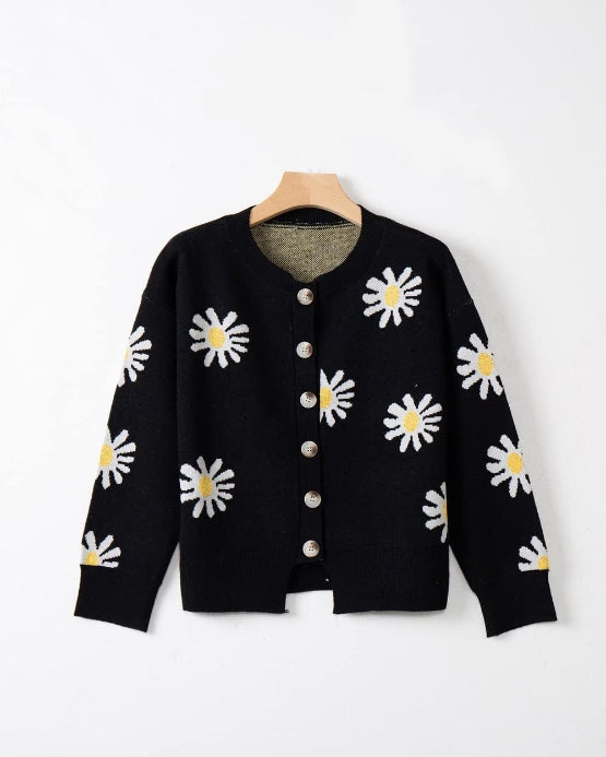 Women's Floral Button Front Cardigan for Autumn Winter Wear