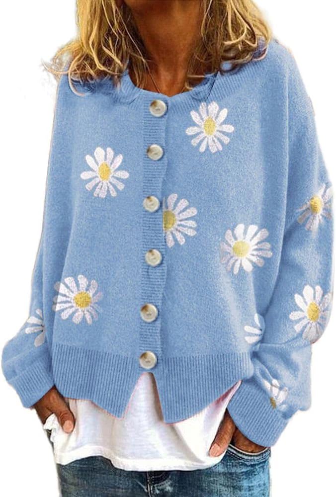 Women's Floral Button Front Cardigan for Autumn Winter Wear