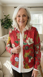 Women's Floral Collared Knit Cardigan for Autumn Layering