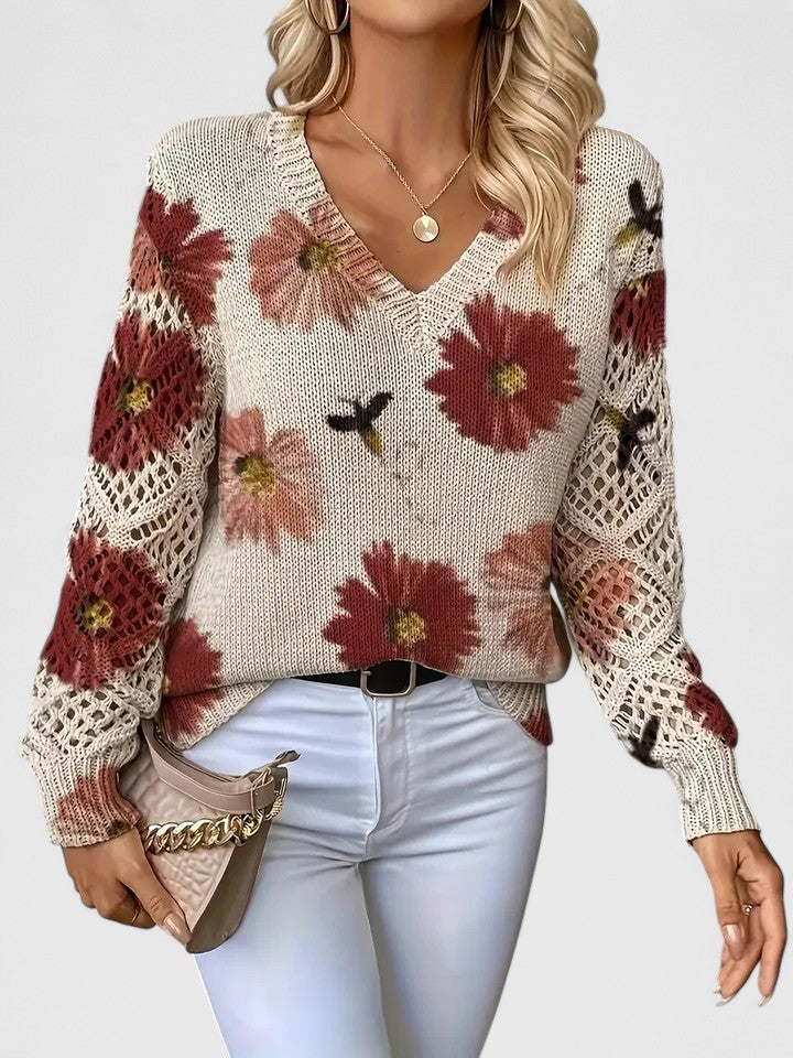 Women's Floral V Neck Long Sleeve Everyday Sweater