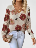 Women's Floral V Neck Long Sleeve Everyday Sweater