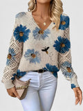 Women's Floral V Neck Long Sleeve Everyday Sweater