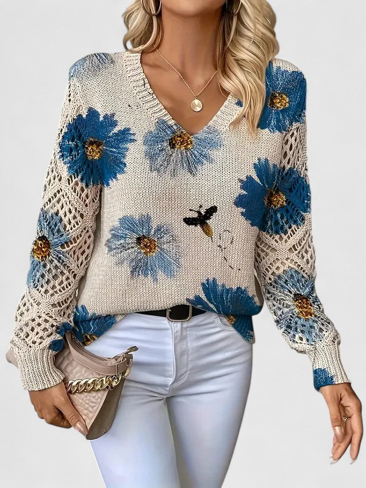 Women's Floral V Neck Long Sleeve Everyday Sweater