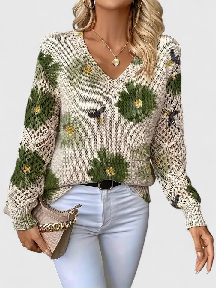 Women's Floral V Neck Long Sleeve Everyday Sweater