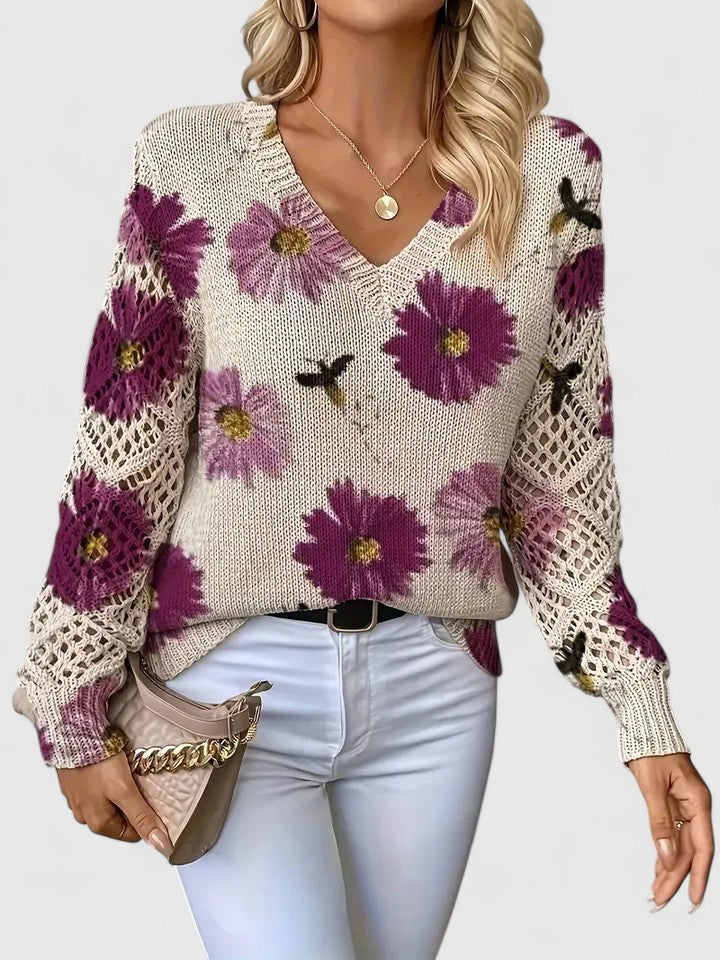 Women's Floral V Neck Long Sleeve Everyday Sweater