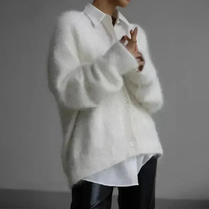 Women's Fuzzy V-Neck Button Front Casual Knit Cardigan