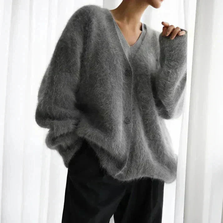 Women's Fuzzy V-Neck Button Front Casual Knit Cardigan