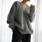 Women's Fuzzy V-Neck Button Front Casual Knit Cardigan