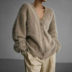 Women's Fuzzy V-Neck Button Front Casual Knit Cardigan