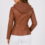 Women's Hooded Leather Jacket for Autumn Winter Wear