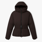 Women's Hooded Puffer Jacket with Waist Belt