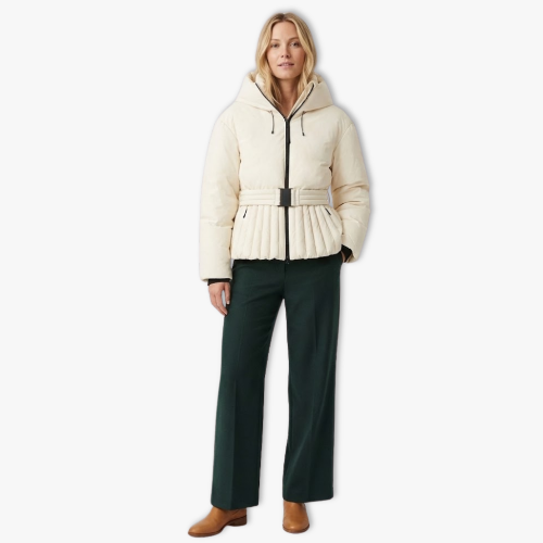 Women's Hooded Puffer Jacket with Waist Belt