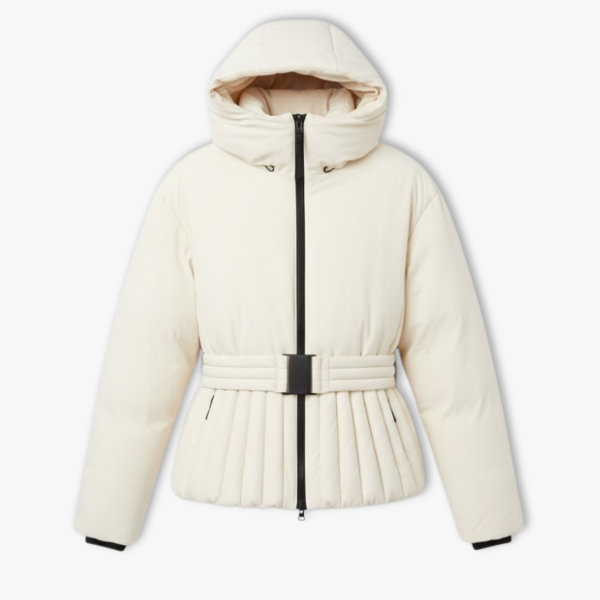 Women's Hooded Puffer Jacket with Waist Belt