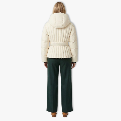 Women's Hooded Puffer Jacket with Waist Belt