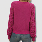 Women's Knit V-Neck Sweater with Openwork Sleeves Design