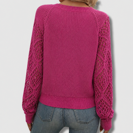 Women's Knit V-Neck Sweater with Openwork Sleeves Design
