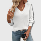 Women's Knit V-Neck Sweater with Openwork Sleeves Design