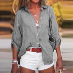 Women's Linen Blouse with Material Mix Summer