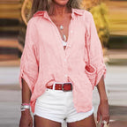 Women's Linen Blouse with Material Mix Summer
