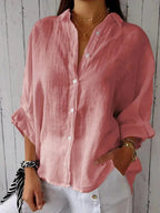 Women's Linen Shirt with Cotton Blend for Summer