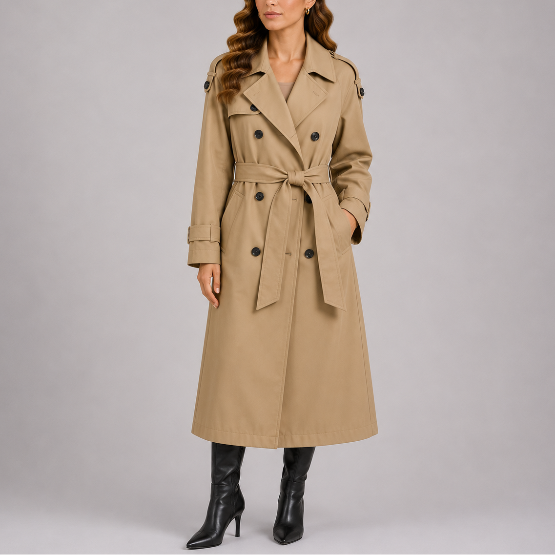 Women's Long Double Breasted Trench Coat Autumn Winter