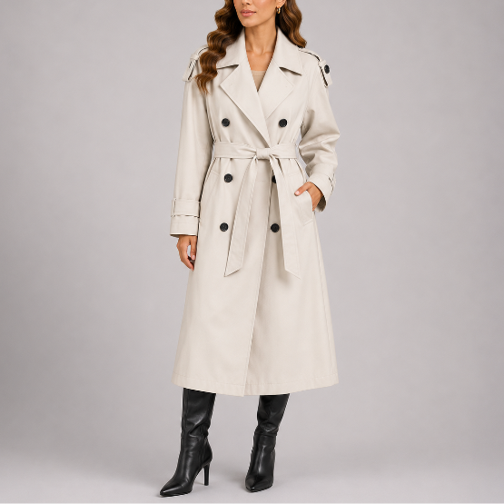 Women's Long Double Breasted Trench Coat Autumn Winter