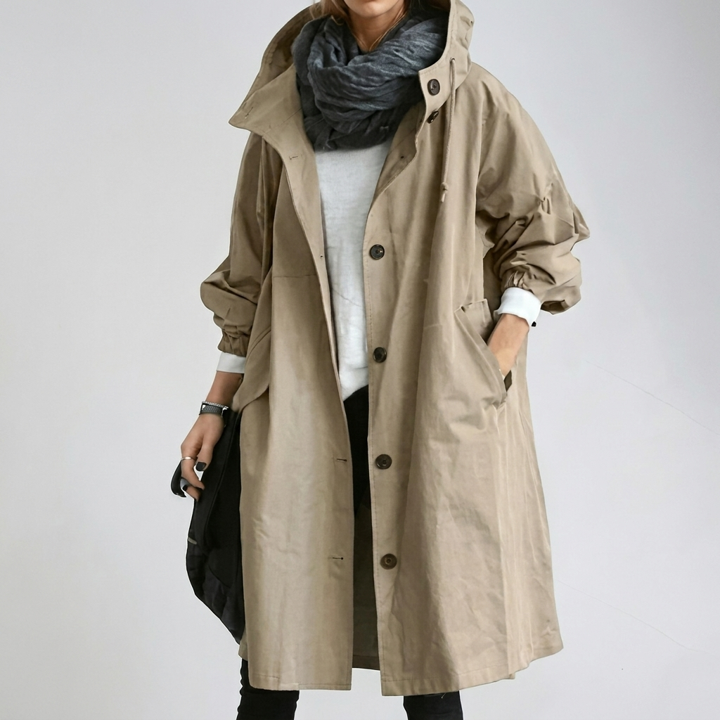 Women's Long Hooded Coat for Autumn Spring Wear