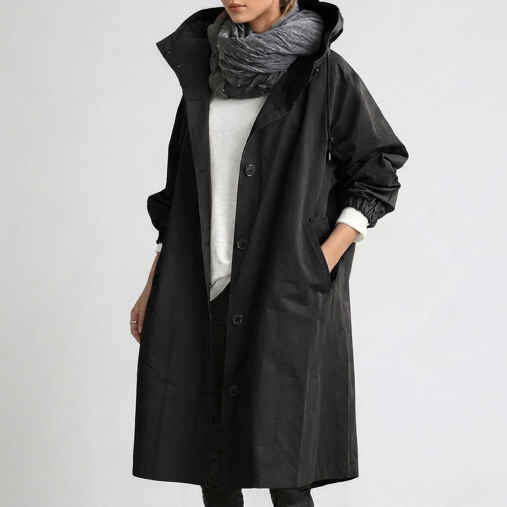 Women's Long Hooded Coat for Autumn Spring Wear