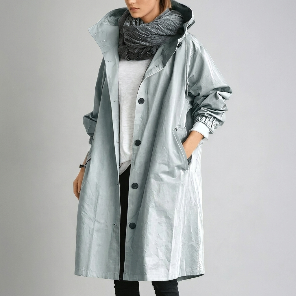 Women's Long Hooded Coat for Autumn Spring Wear