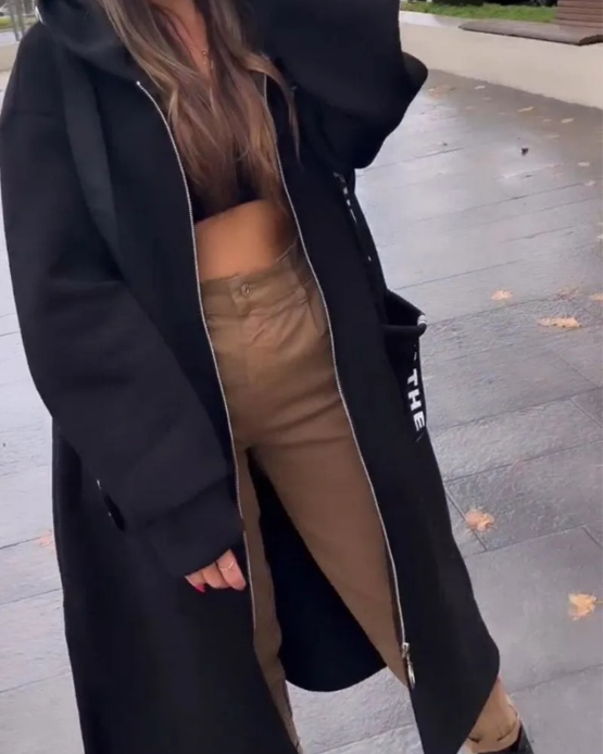 Women's Long Hooded Zip Sweatshirt for Autumn Winter Wear