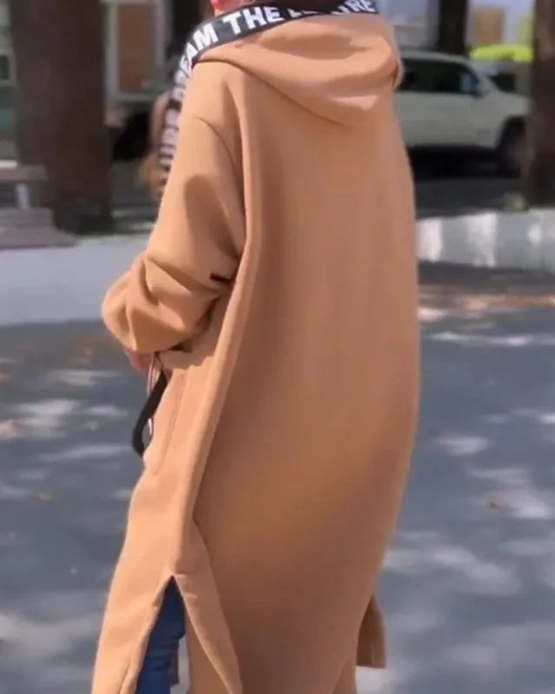 Women's Long Hooded Zip Sweatshirt for Autumn Winter Wear