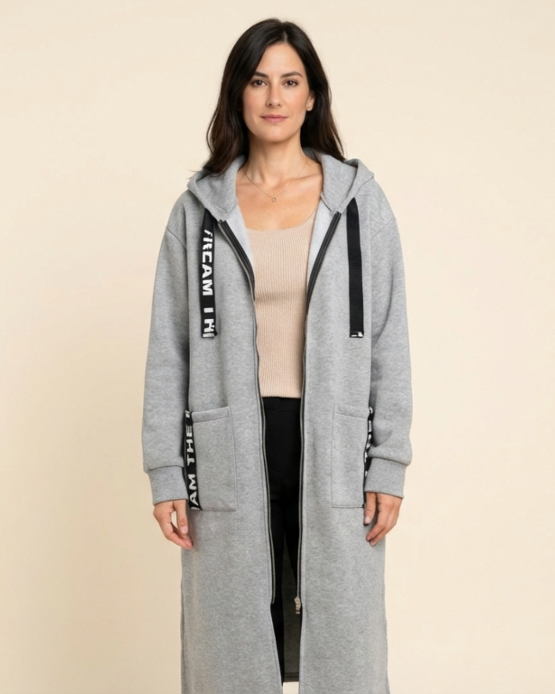Women's Long Hooded Zip Sweatshirt for Autumn Winter Wear