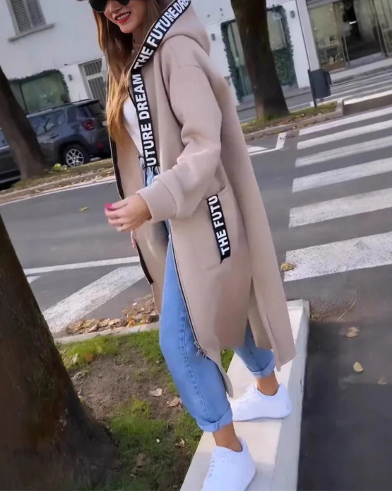 Women's Long Hooded Zip Sweatshirt for Autumn Winter Wear