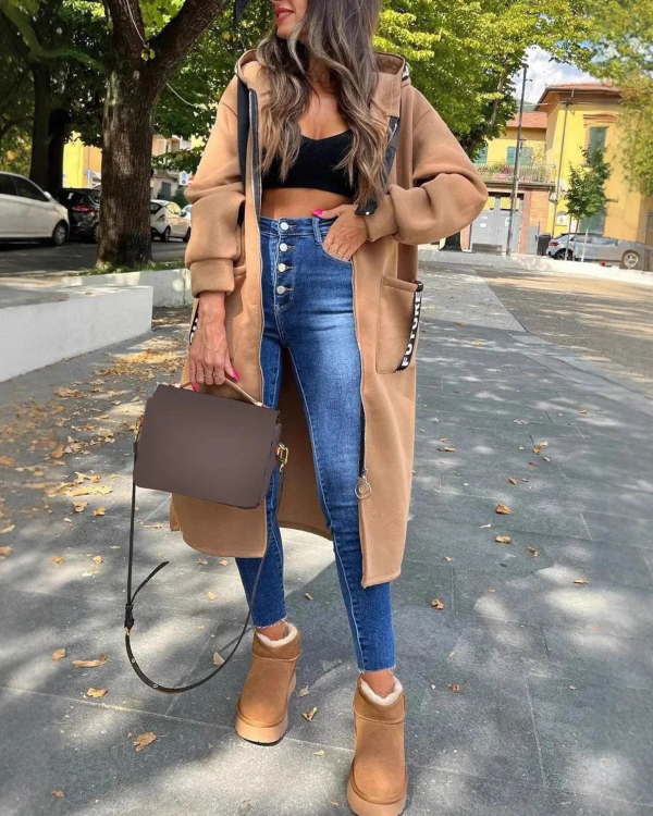 Women's Long Hooded Zip Sweatshirt for Autumn Winter Wear