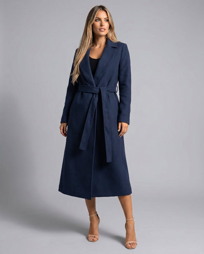 Women's Longline Belted Coat for Autumn Winter Wear