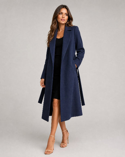 Women's Longline Belted Coat for Autumn Winter Wear