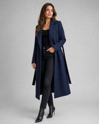 Women's Longline Belted Coat for Autumn Winter Wear